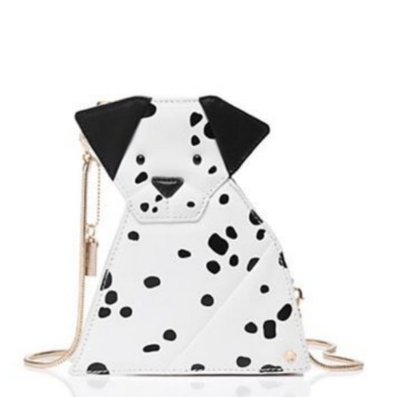 Kate Spade Origami Dalmatian Dog Leather Convertible Clutch bag Black White nwot - Picture 2 of 8